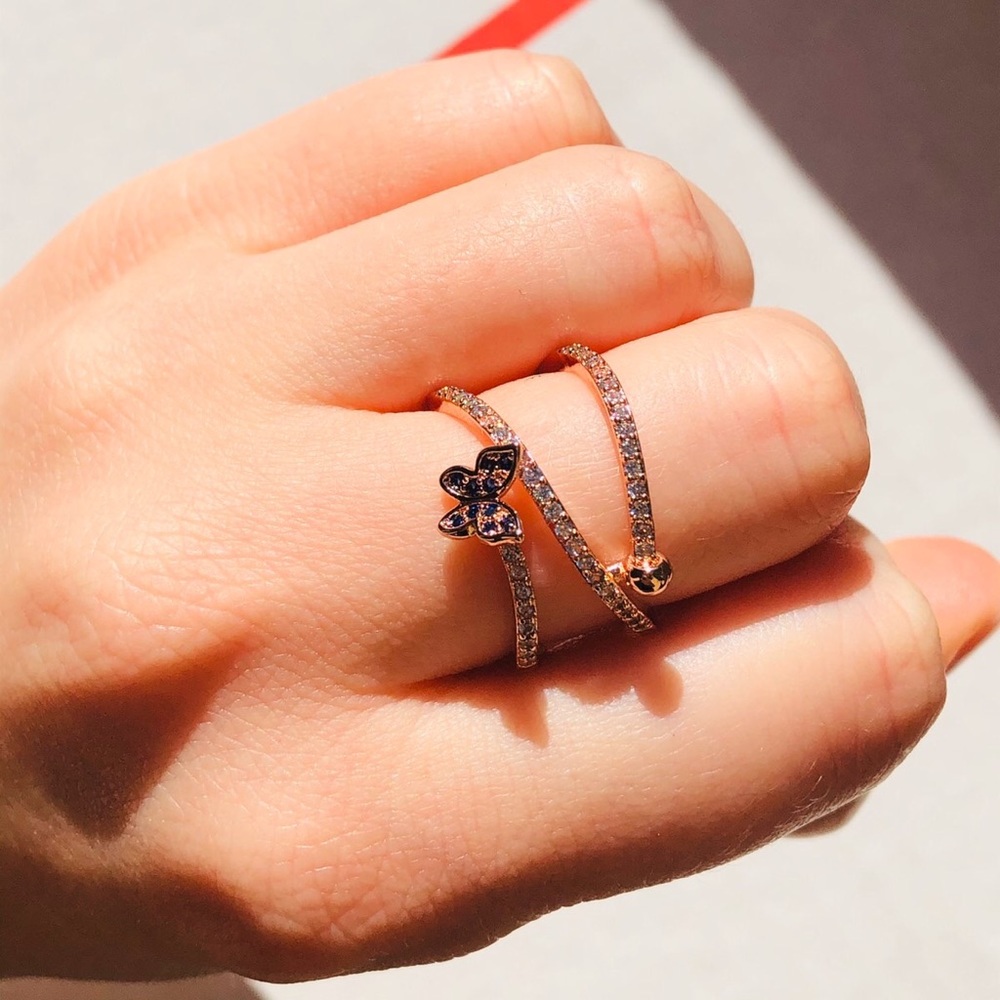 NEW Luxury Rose Gold Micro Pave CZ Butterfly Ring - Picture 5 of 7